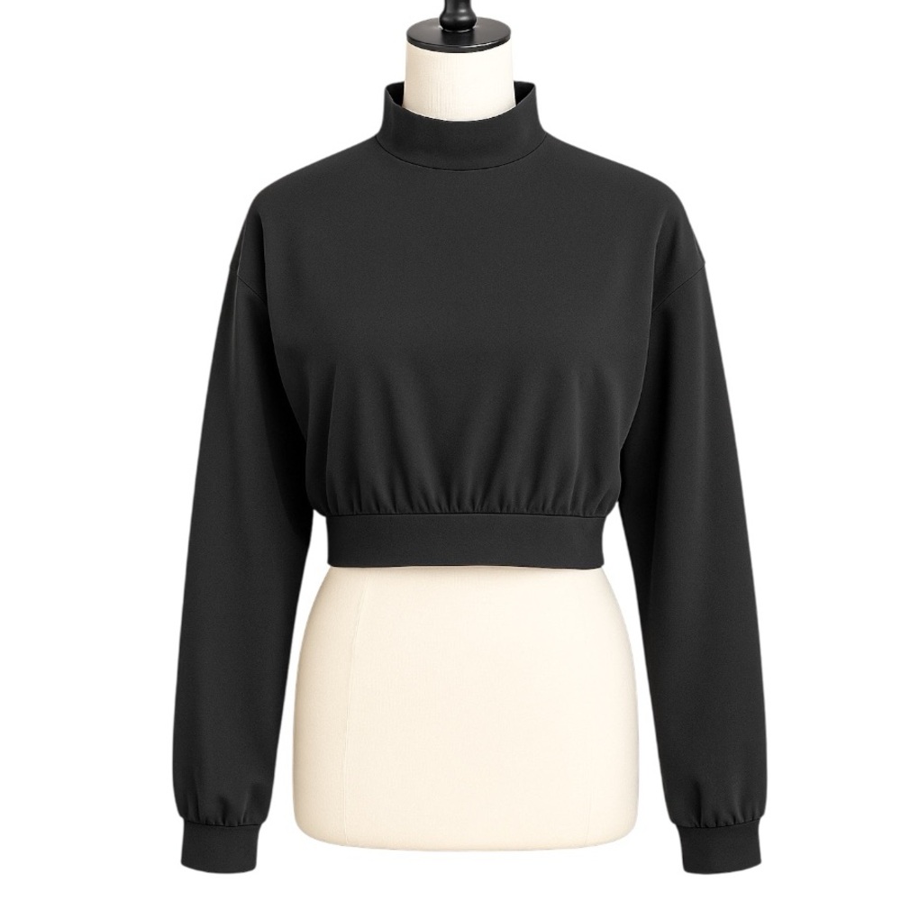 Zara Black Long Sleeve Open Back Cropped Top Sz. S